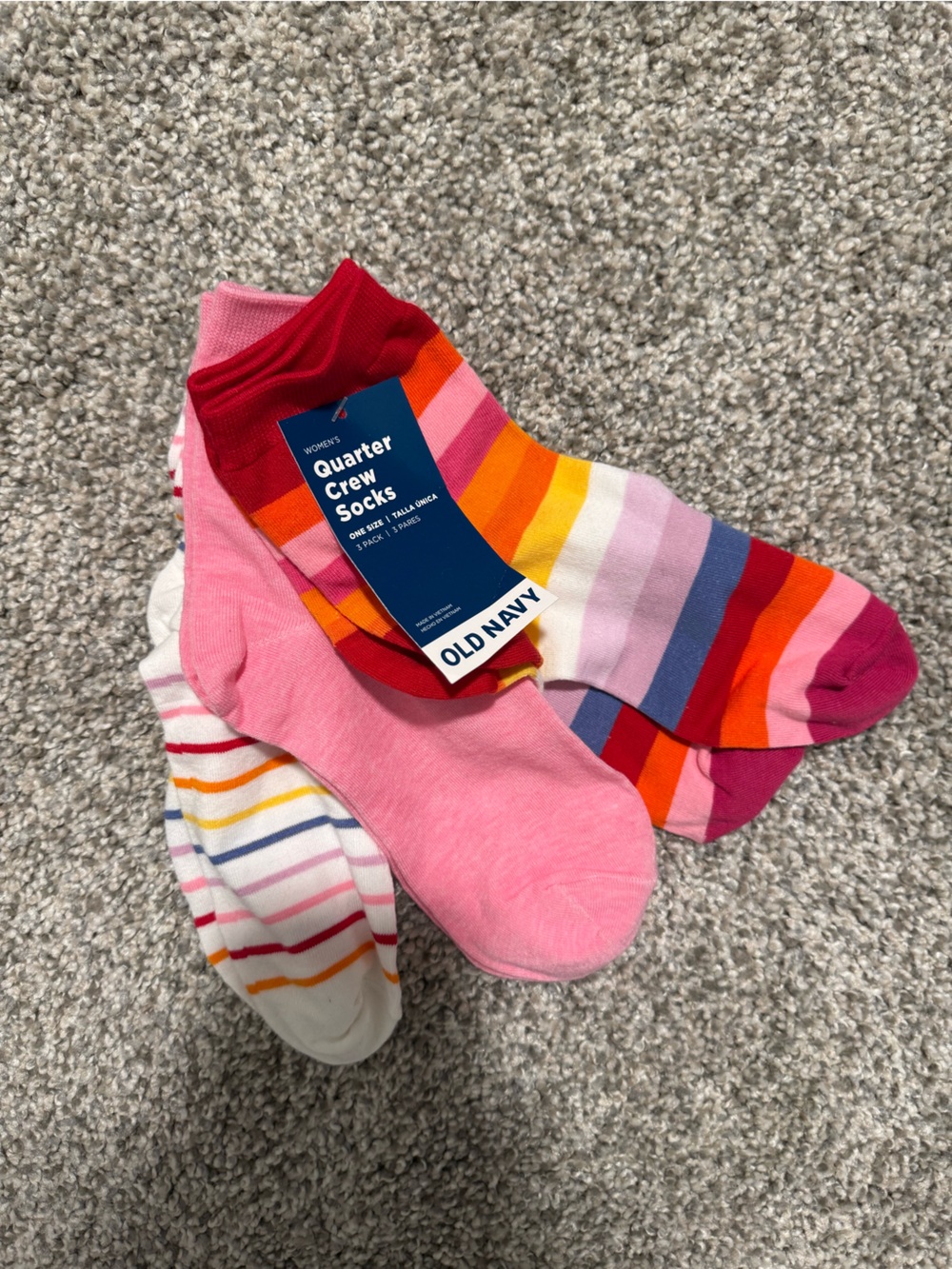 Old Navy Pink & Multicolor Stripe Quarter Crew Socks - 3 Pack